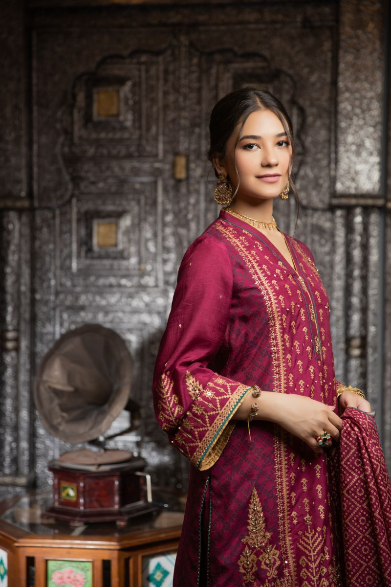 Zaaviay - Jugni - Pink - Raw Silk - 3 Piece