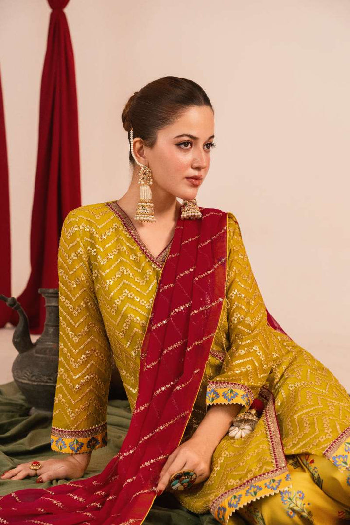 Zaaviay-Olive Splash-Olive Green-Chikankari-3 Piece