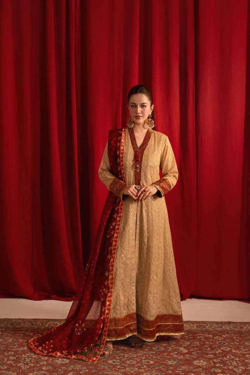 Zaaviay-Ruby Charm-Beige-Chikankari-3 Piece