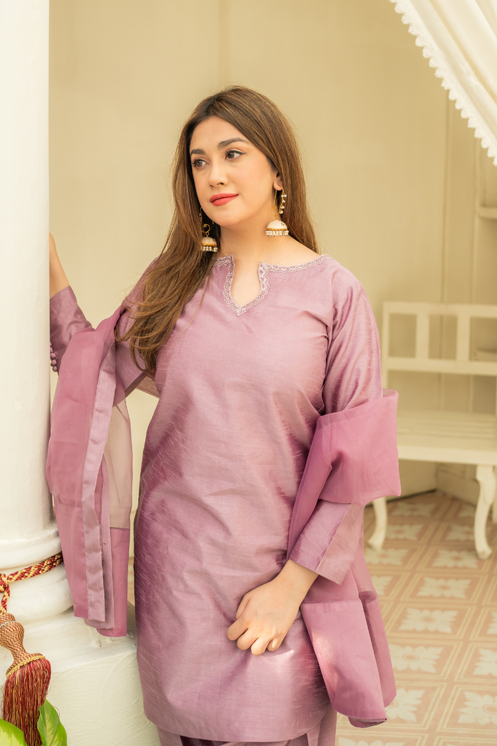 Zahra Ahmad - ST-173 - Lilac - Raw Silk - 3 Piece