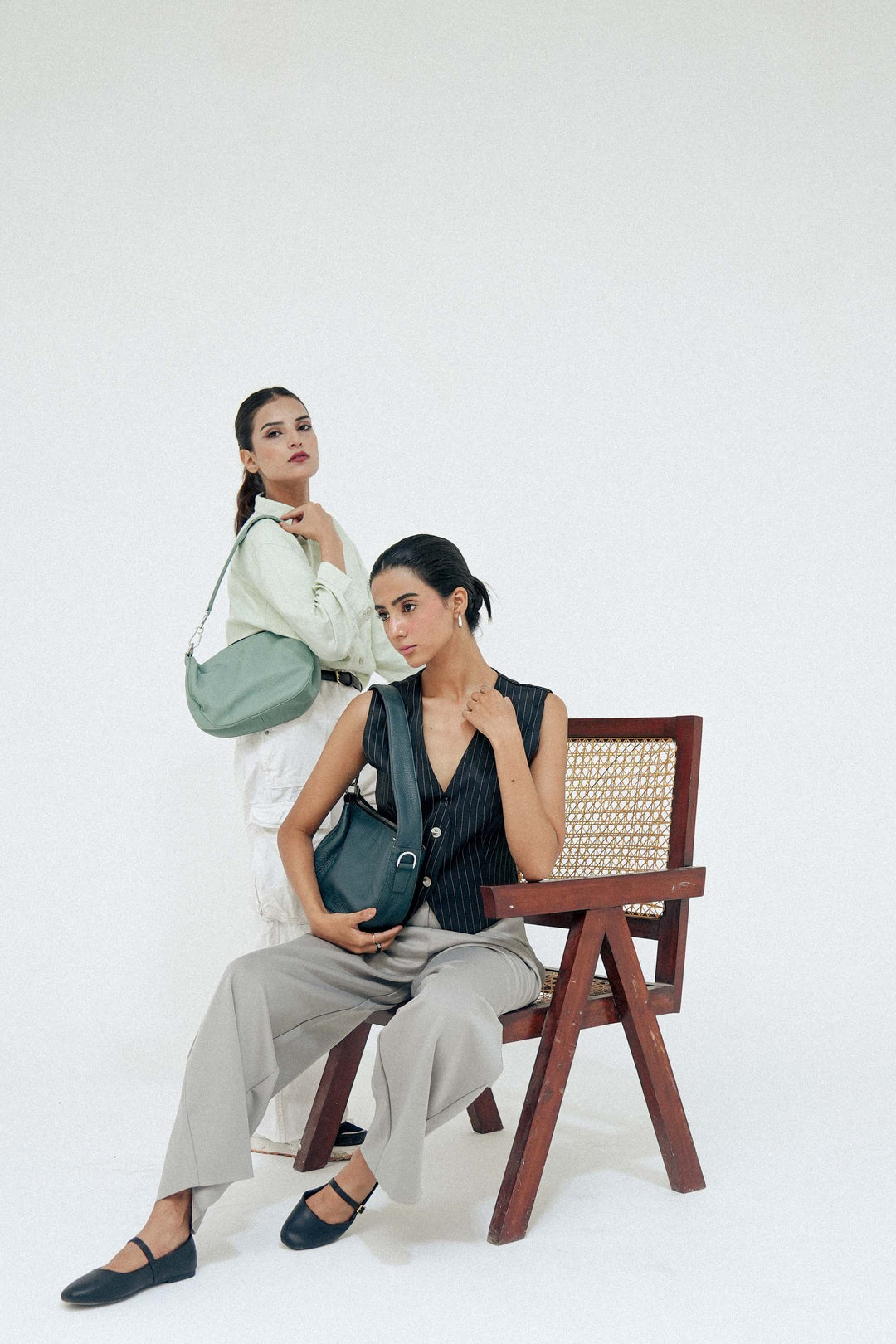 Zahraas Leather Hobo Shoulder Bag Green
