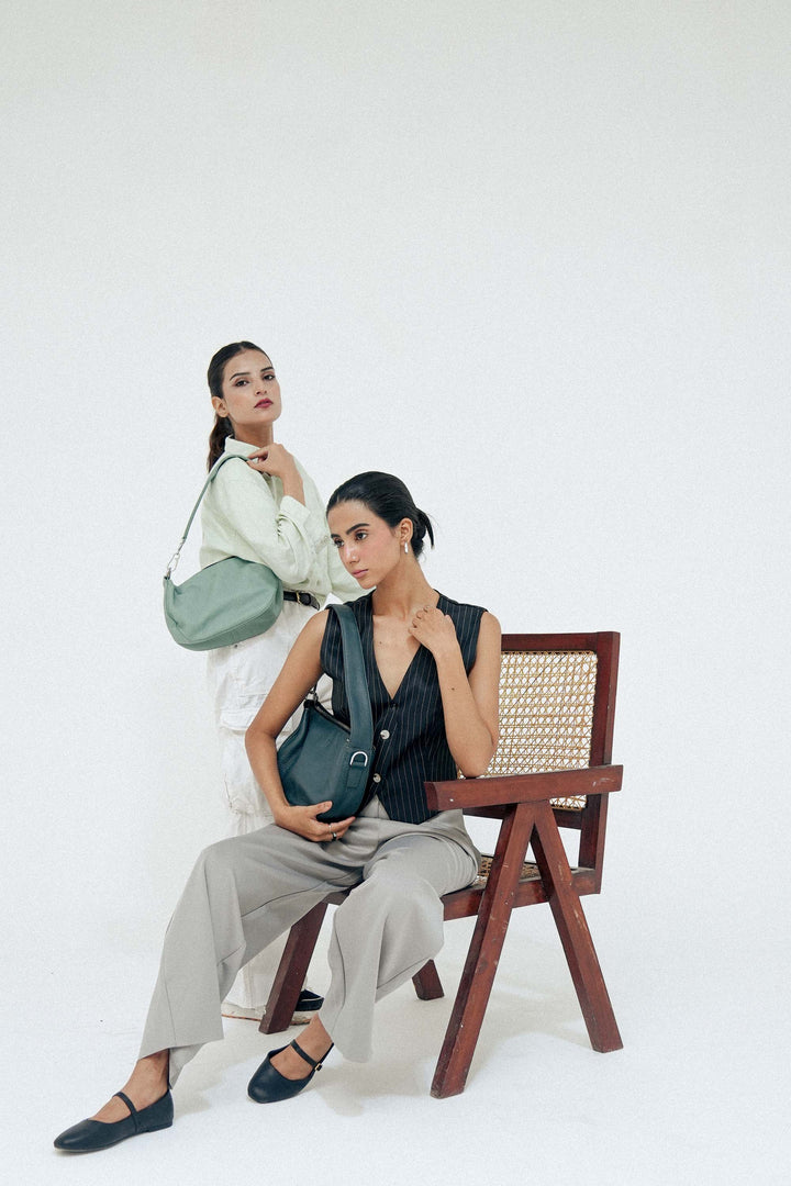 Zahraas Leather Hobo Shoulder Bag Green