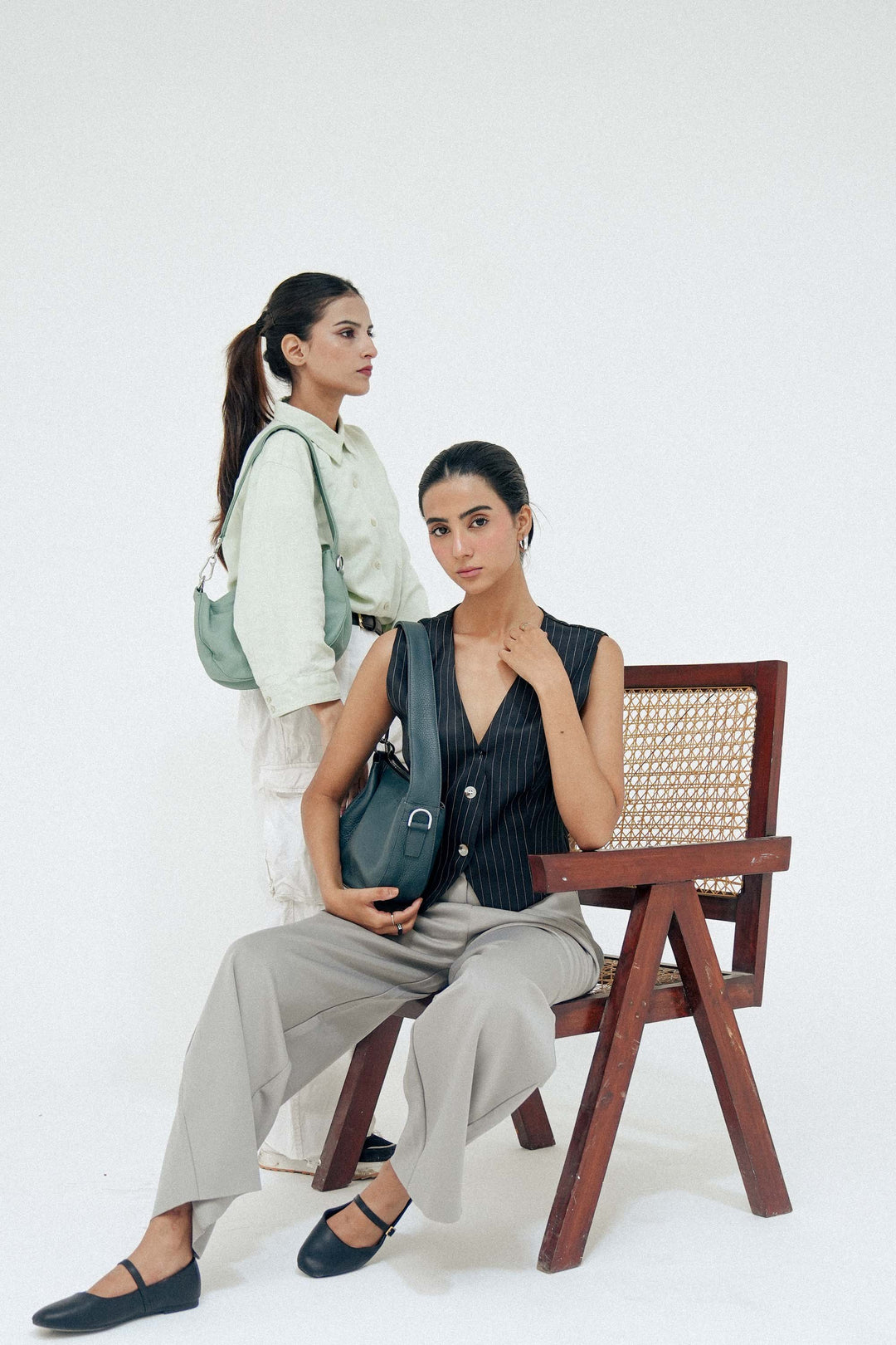 Zahraas Leather Hobo Shoulder Bag Green