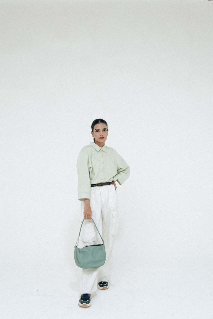 Zahraas Leather Hobo Shoulder Bag Green