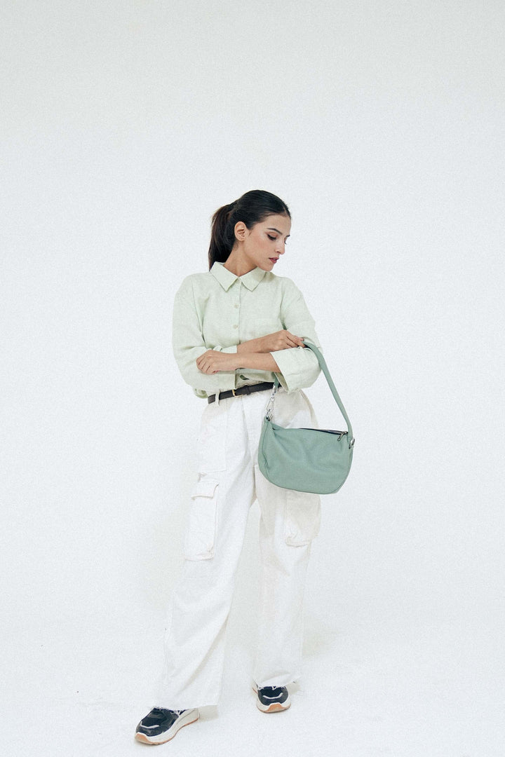 Zahraas Leather Hobo Shoulder Bag Green