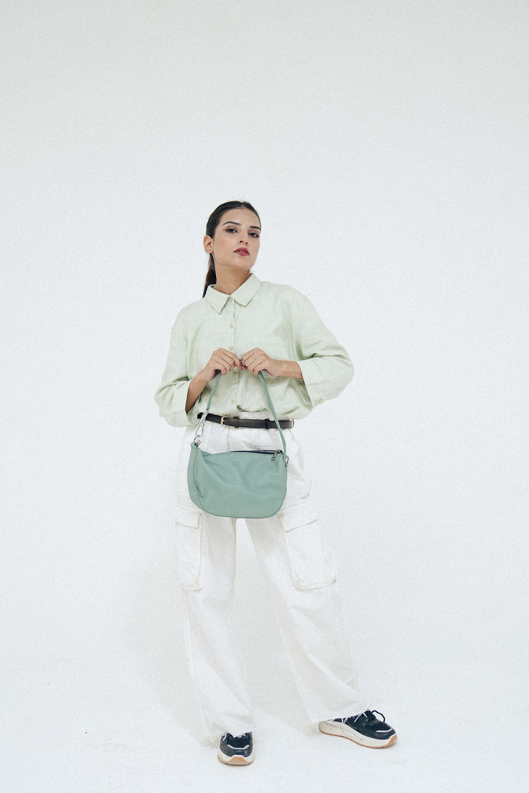 Zahraas Leather Hobo Shoulder Bag Green