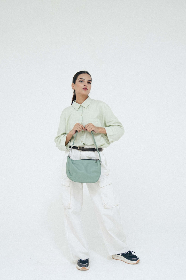 Zahraas Leather Hobo Shoulder Bag Green
