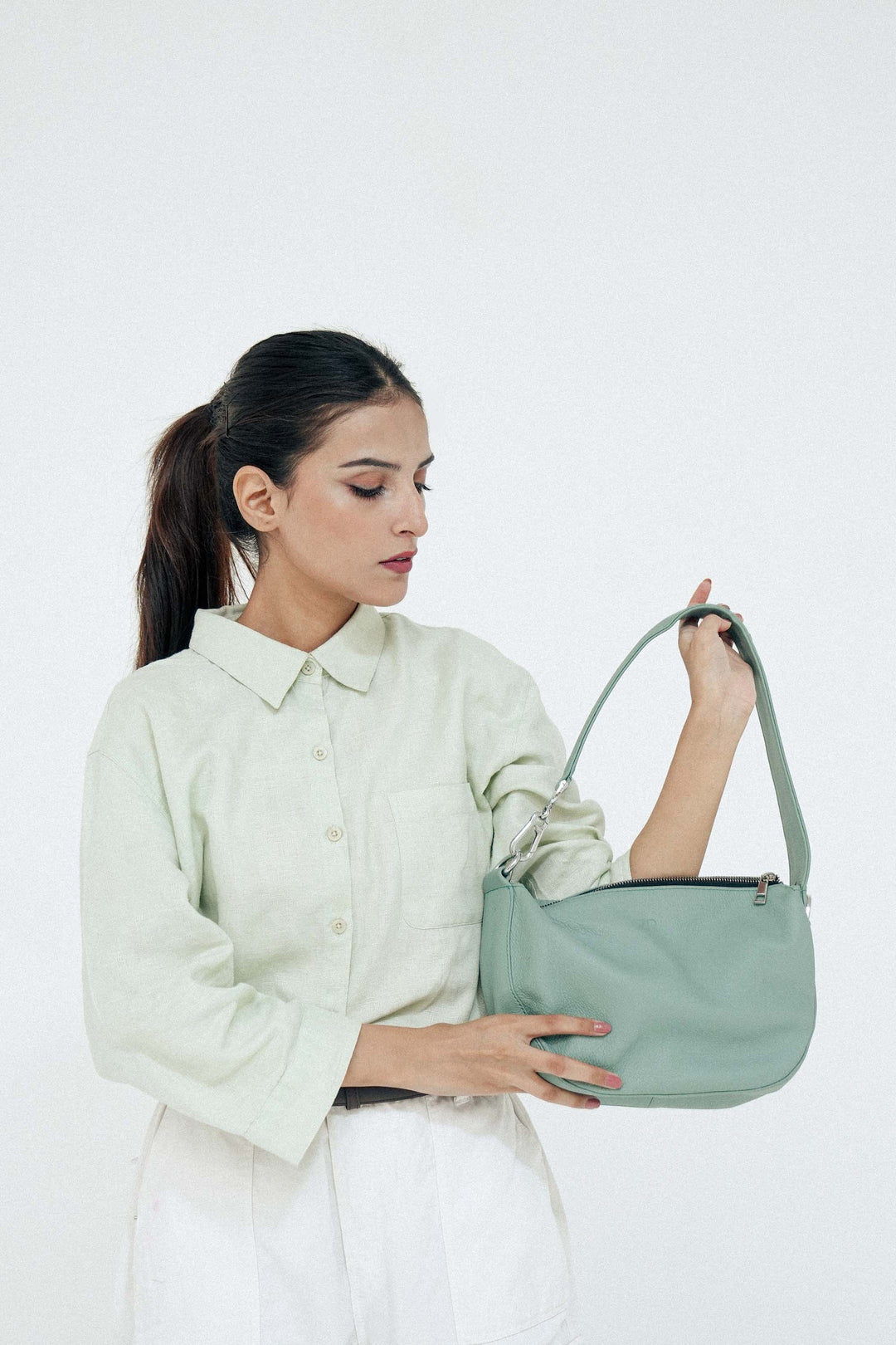 Zahraas Leather Hobo Shoulder Bag Green