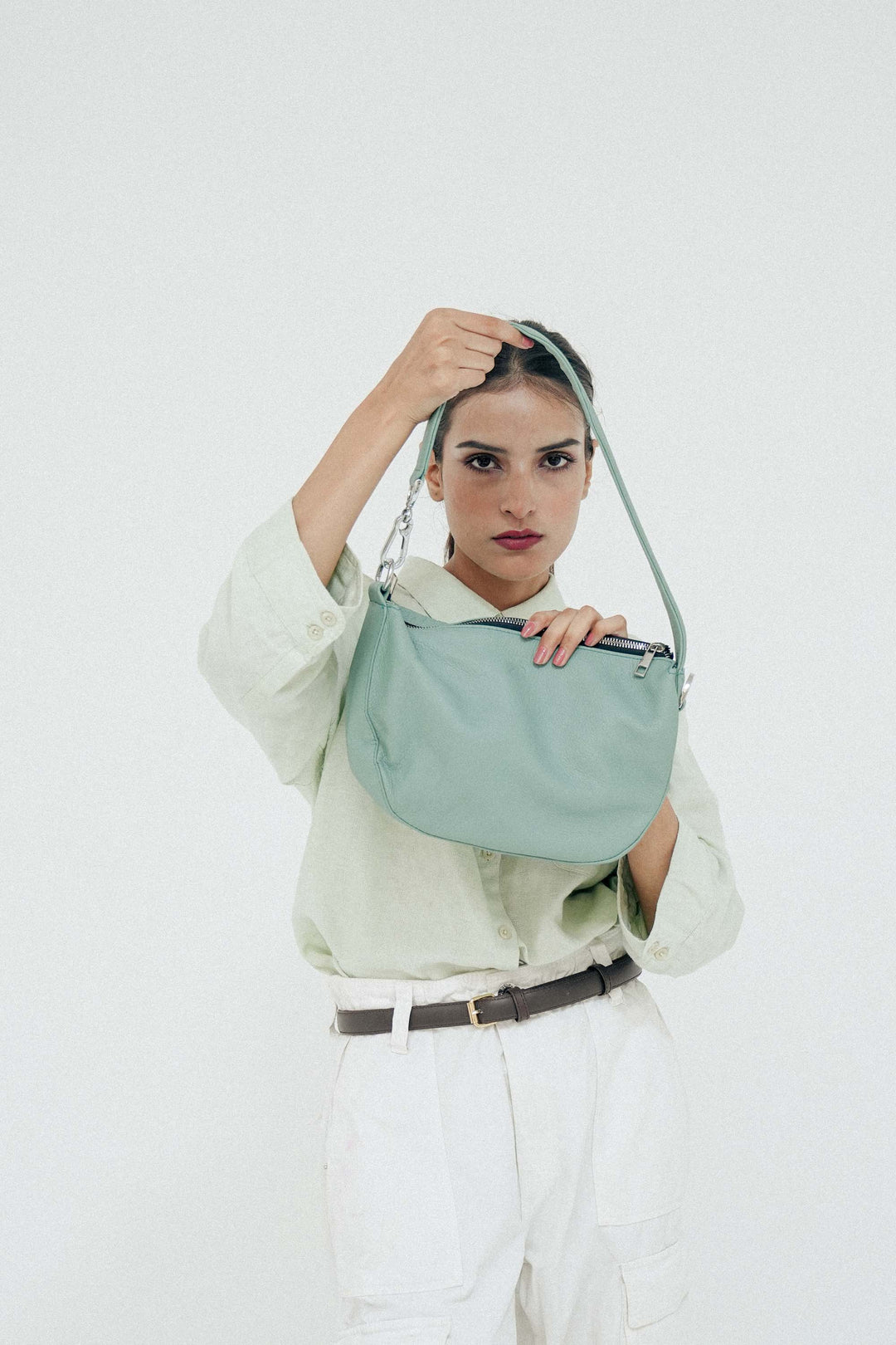 Zahraas Leather Hobo Shoulder Bag Green