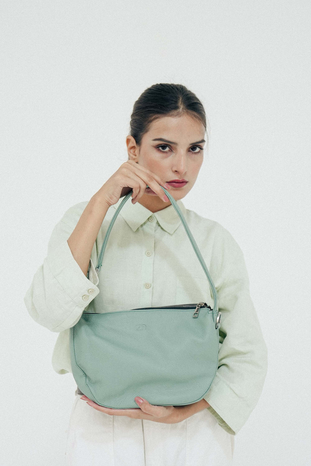 Zahraas Leather Hobo Shoulder Bag Green - Studio by TCS