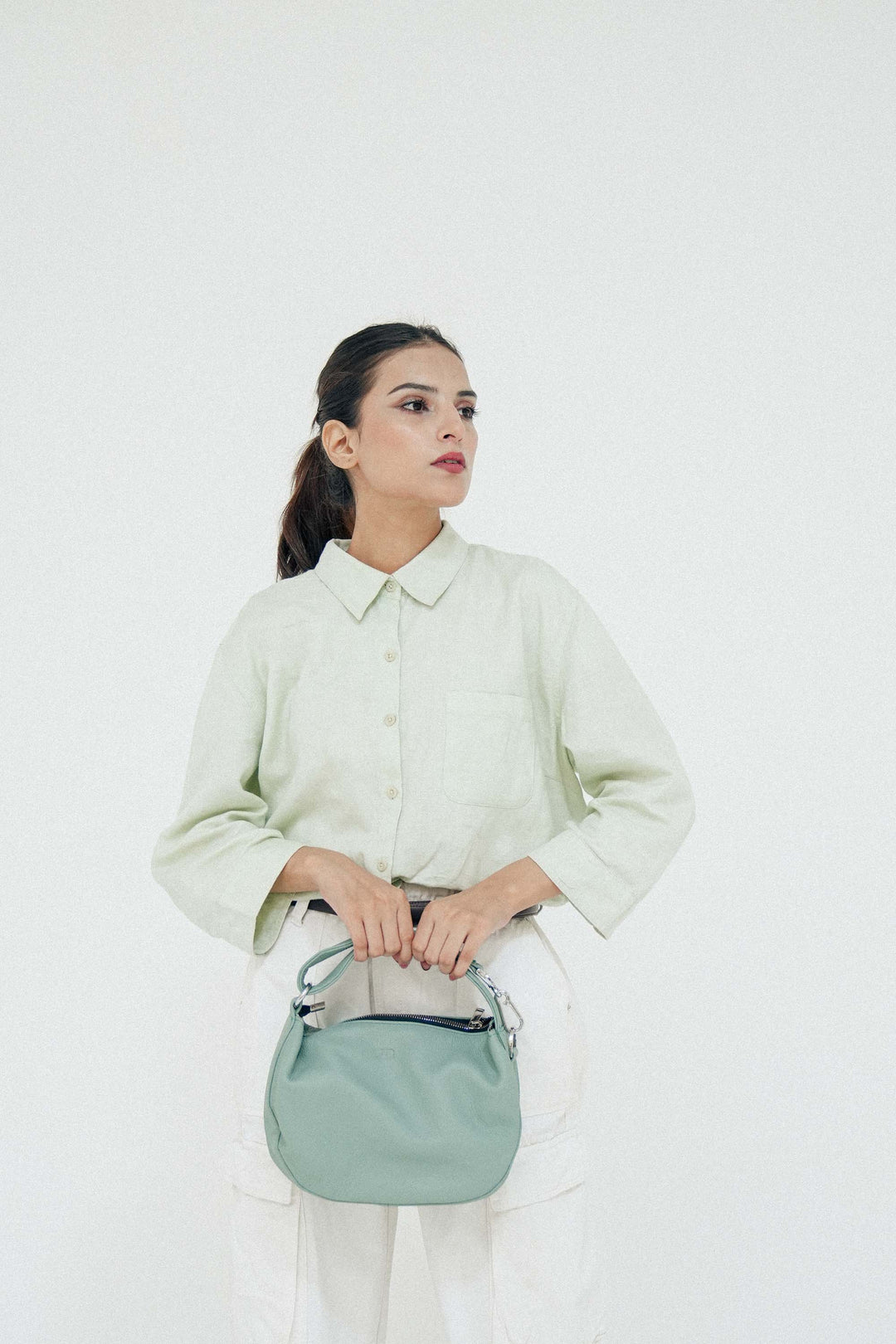 Zahraas Leather Hobo Shoulder Bag Green - Studio by TCS
