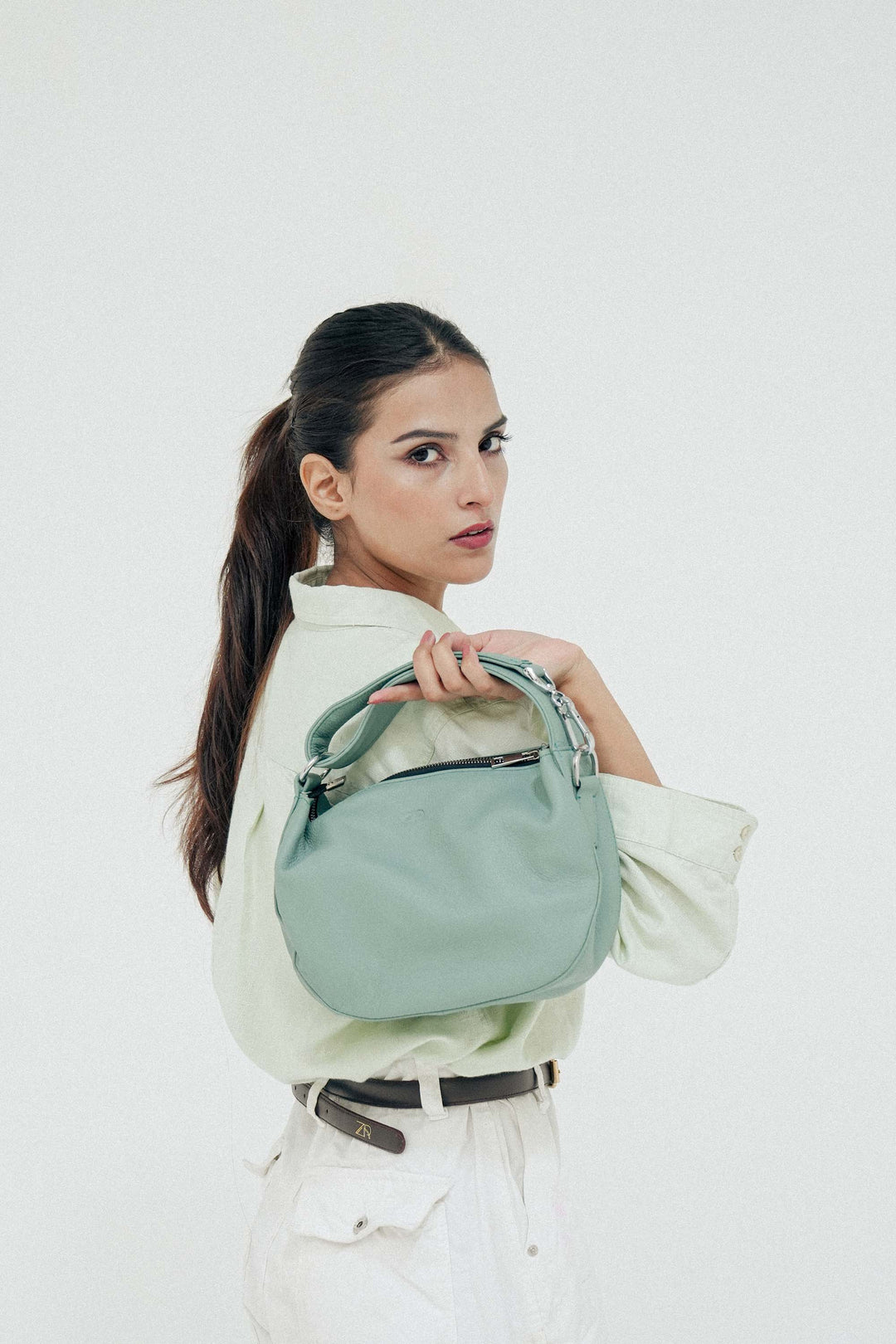 Zahraas Leather Hobo Shoulder Bag Green - Studio by TCS