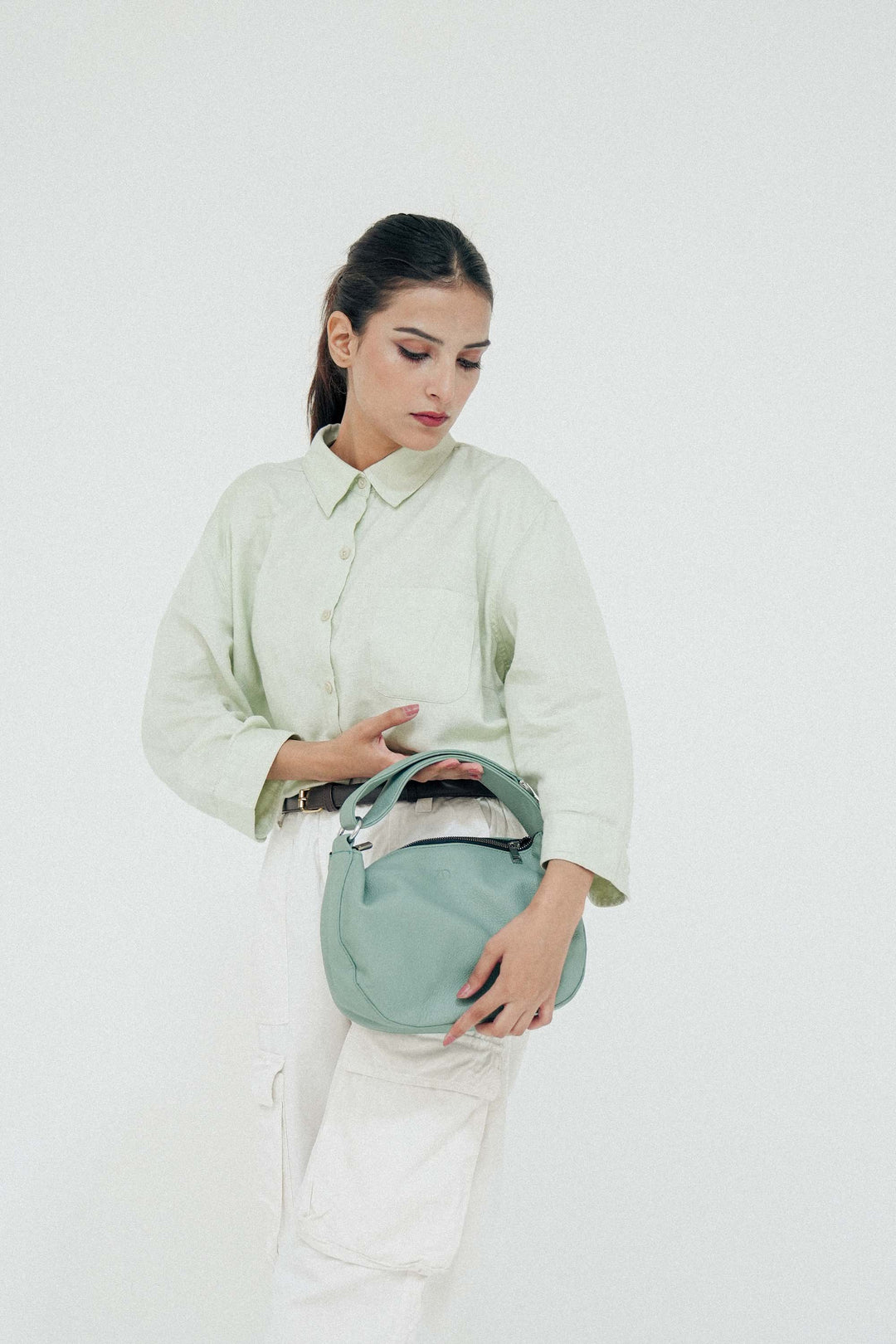 Zahraas Leather Hobo Shoulder Bag Green - Studio by TCS