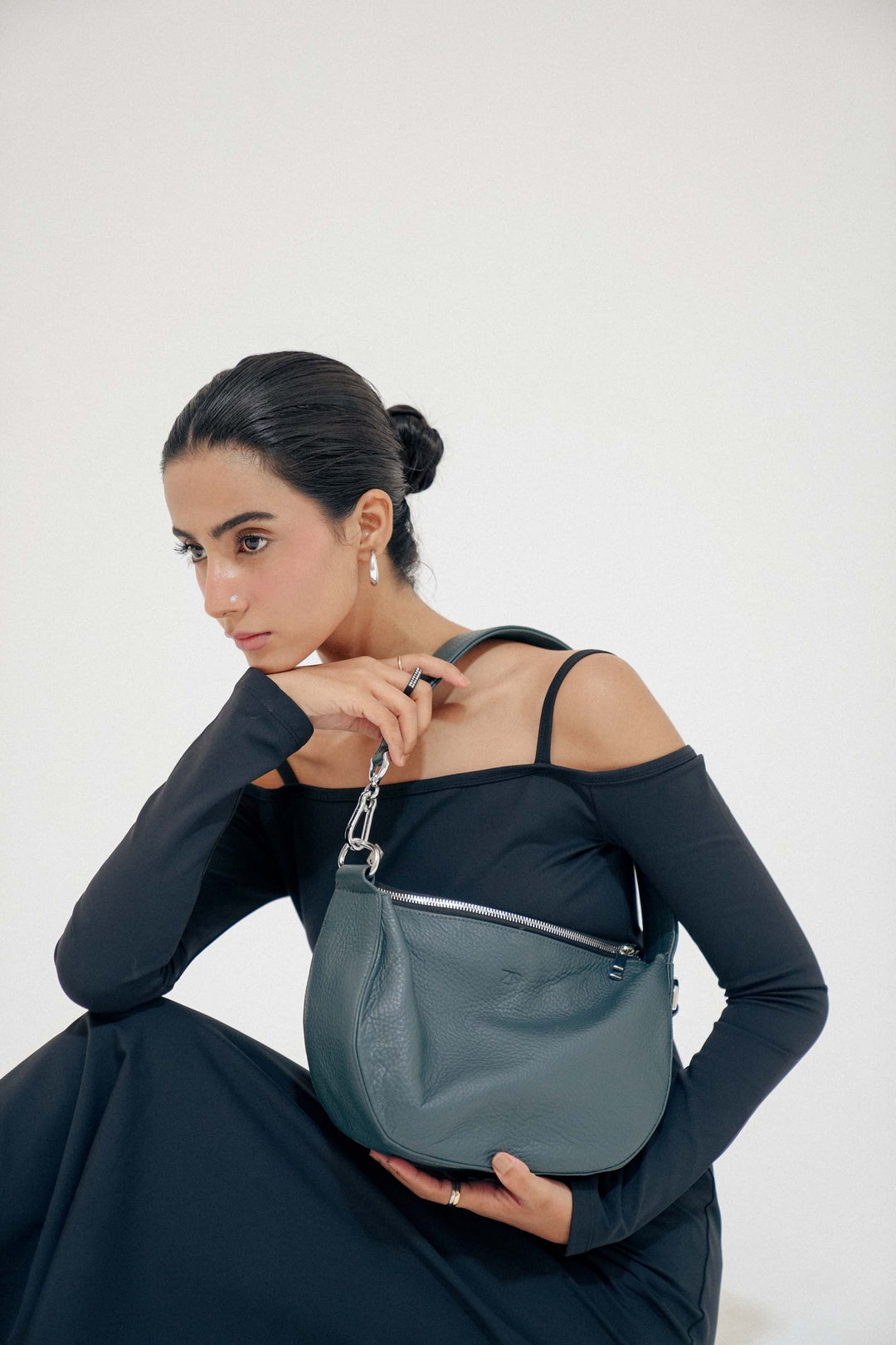 Zahraas Leather Hobo Shoulder Bag dark Teal - Studio by TCS