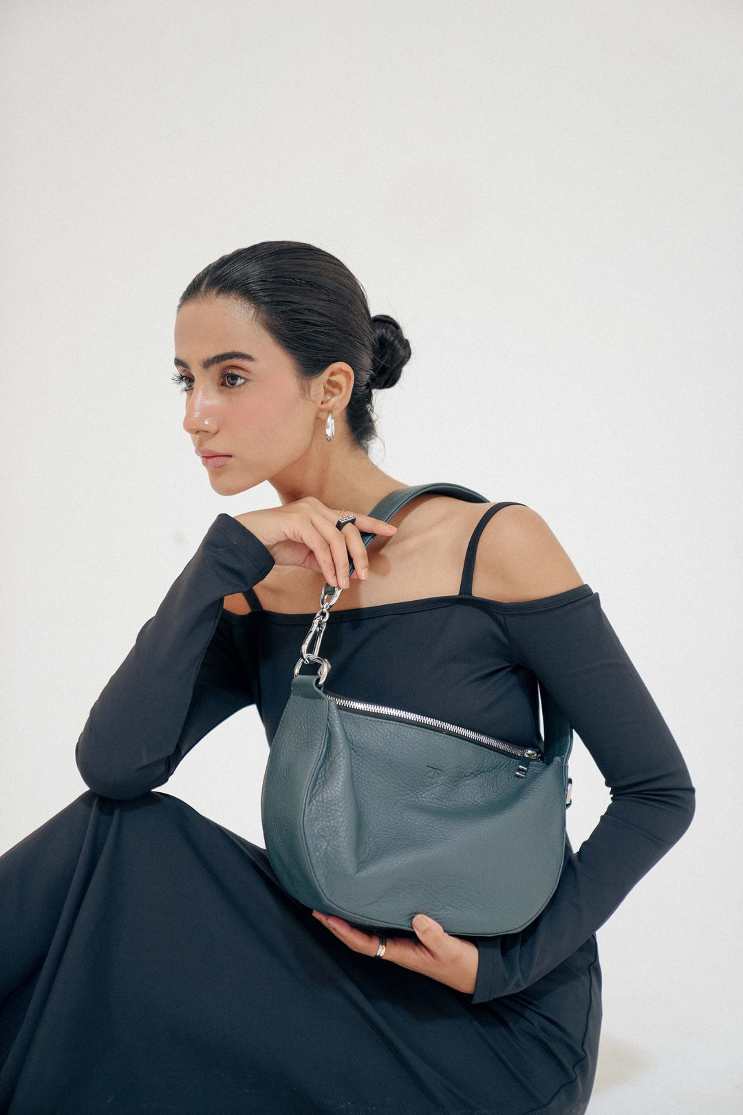Zahraas Leather Hobo Shoulder Bag dark Teal - Studio by TCS