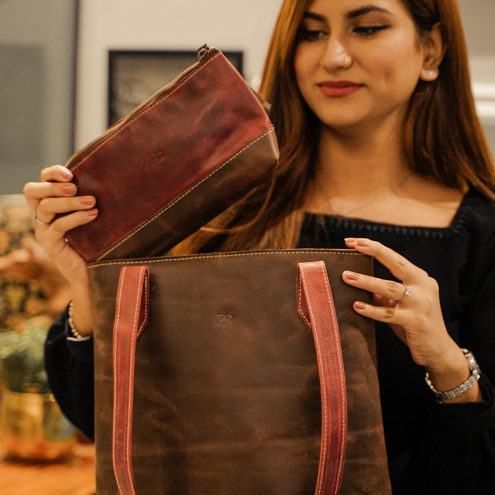 Zahraas Vintage Voyager -Ladies Tote Bag Brown - Studio by TCS