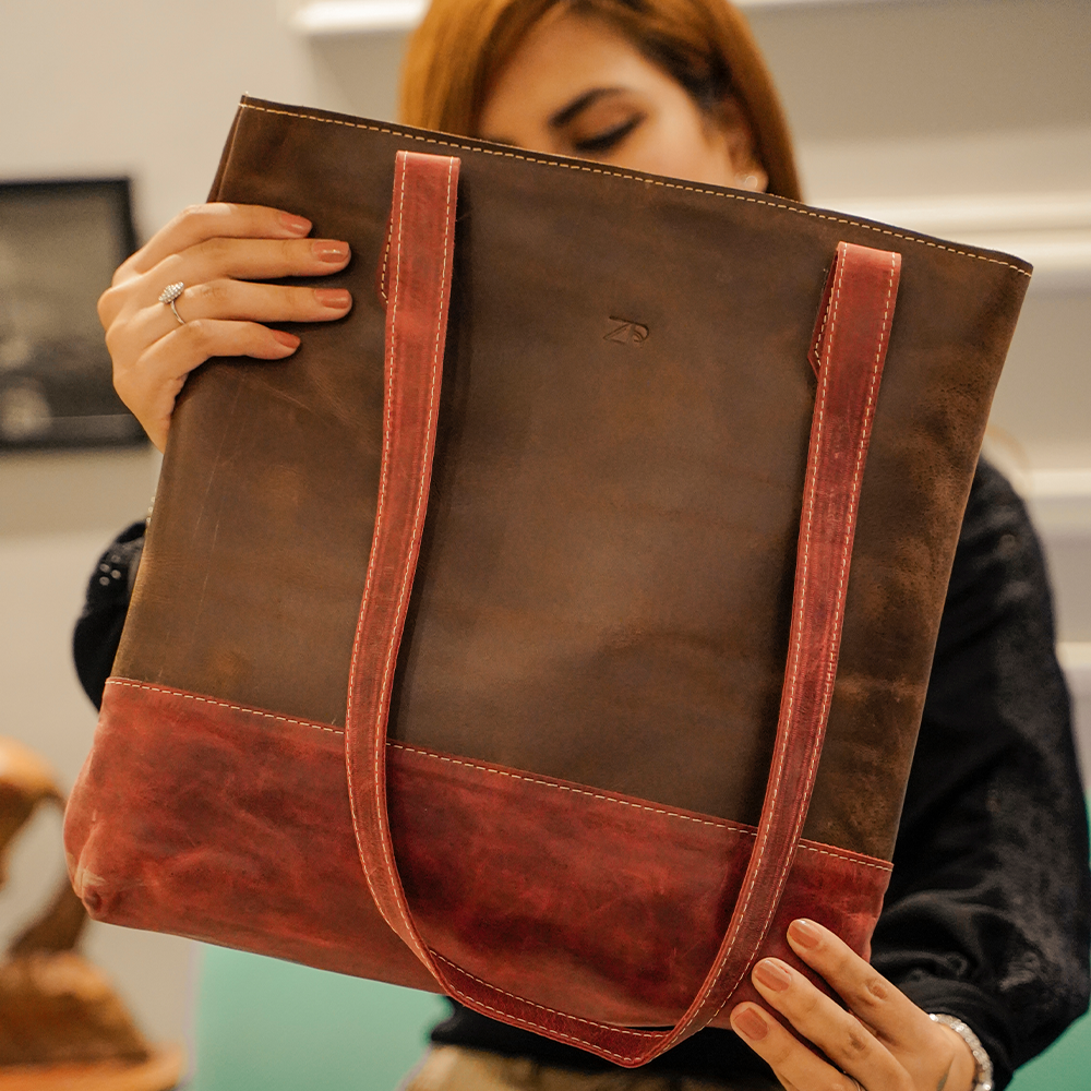 Zahraas Vintage Voyager -Ladies Tote Bag Brown - Studio by TCS