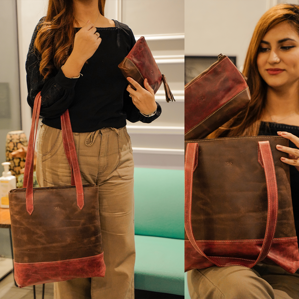 Zahraas Vintage Voyager -Ladies Tote Bag Brown - Studio by TCS