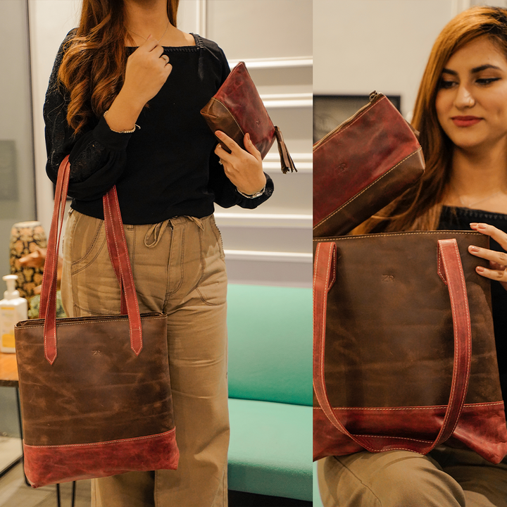 Zahraas Vintage Voyager -Ladies Tote Bag Brown - Studio by TCS