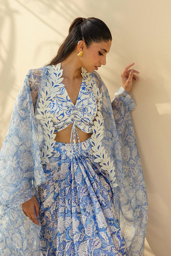 Sania Maskatiya - Zaina - Charmeuse , Organza , Charmeuse  - Azure - 3 Piece