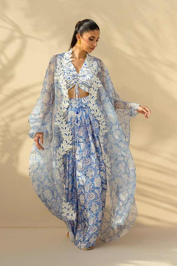 Sania Maskatiya - Zaina - Charmeuse , Organza , Charmeuse  - Azure - 3 Piece
