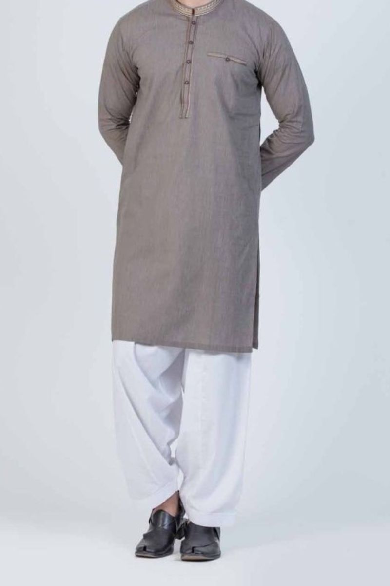 Zarar - Grey Kurta with Pajama (Wash n Wear) - Unstitch - 2 Piece