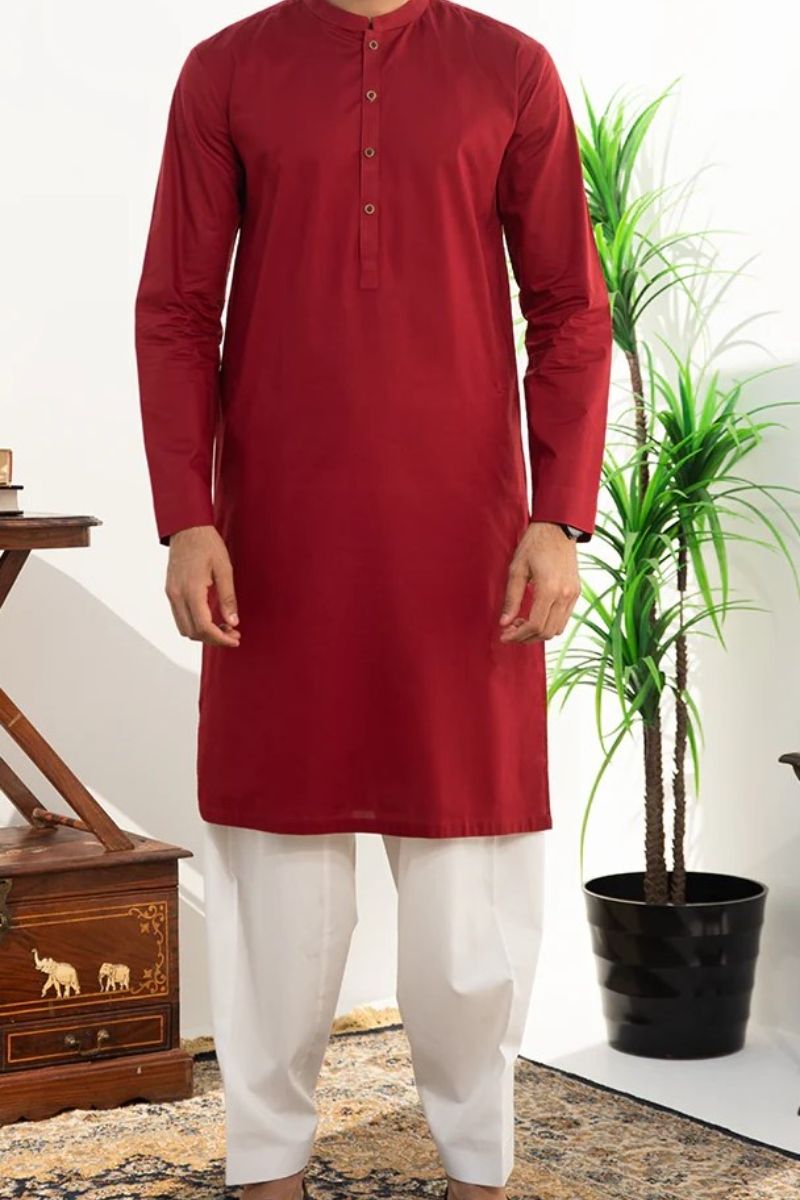 Zarar - Maroon Kurta with Pajama (Wash n Wear) - Unstitch - 2 Piece