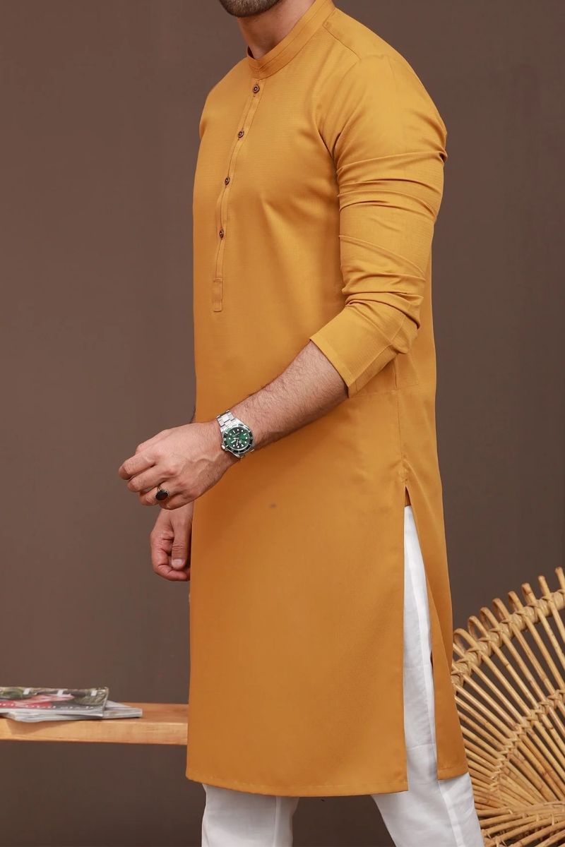 Zarar - Mustard Kurta with Pajama (Wash n Wear) - Unstitch - 2 Piece