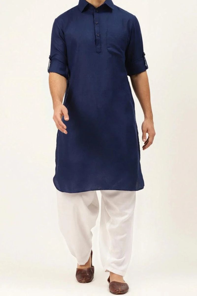 Zarar - Navy Blue Kurta with Pajama (Wash n Wear) - Unstitch - 2 Piece