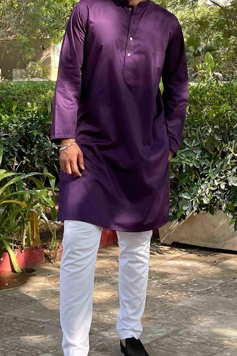 Zarar - Purple Kurta with Pajama  (Wash n Wear) - Unstitch - 2 Piece