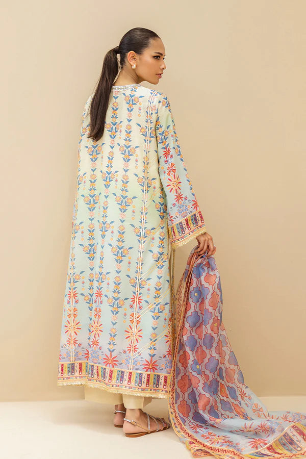 Sania Maskatiya - Zayen (B) - Khaddi Silk , Organza , RawSilk - Seafoam - Ombre - 3 Piece