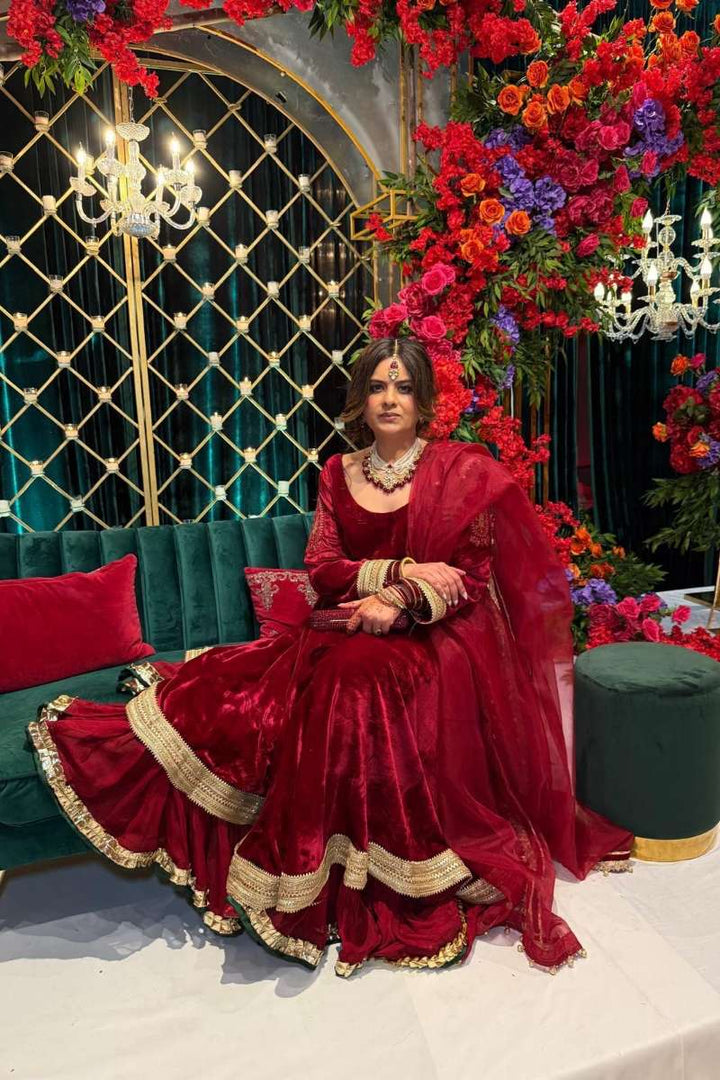 Syah - Gulaal - Velvet - Red/Maroon - 2 Piece