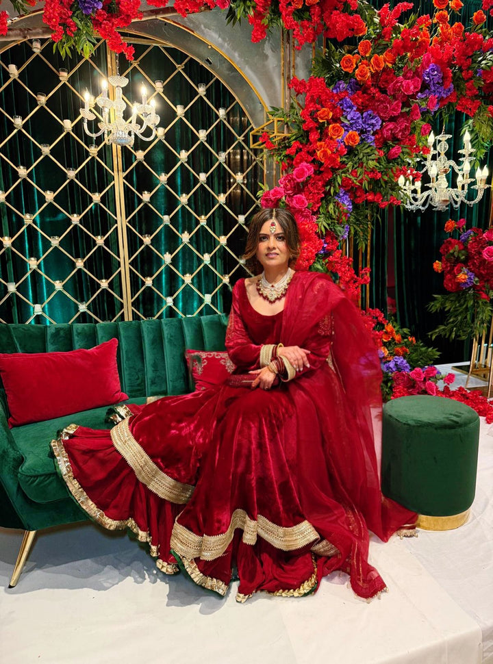 Syah - Gulaal - Velvet - Red/Maroon - 2 Piece