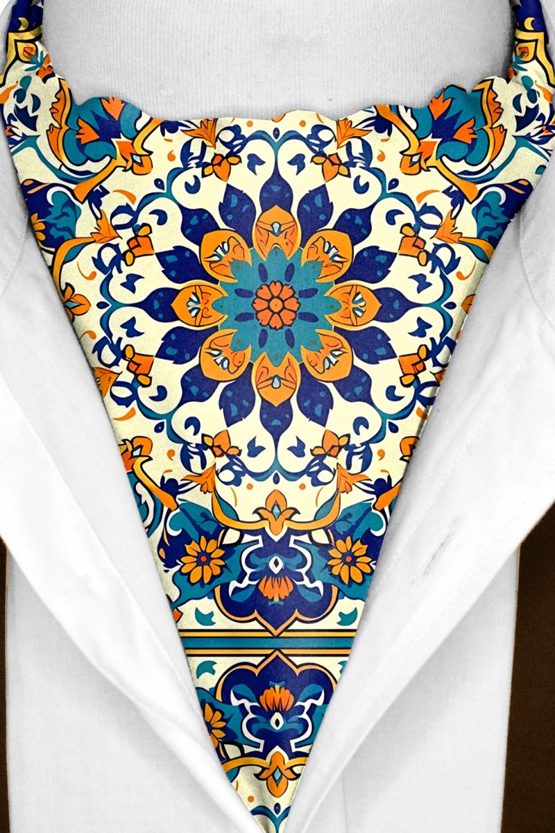 Black Wolf - ARABESQUE VINTAGE ELEGANT SILK ASCOT - Off White - 1 Piece