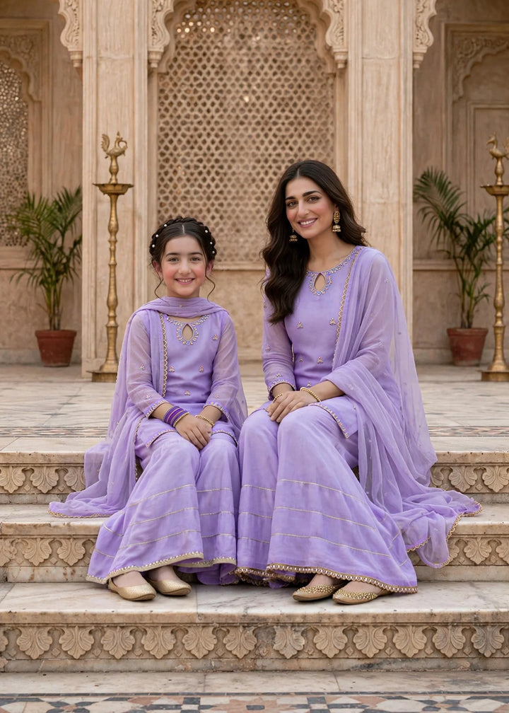 Modest Women 3 Piece Lavender Chiffon Gharara