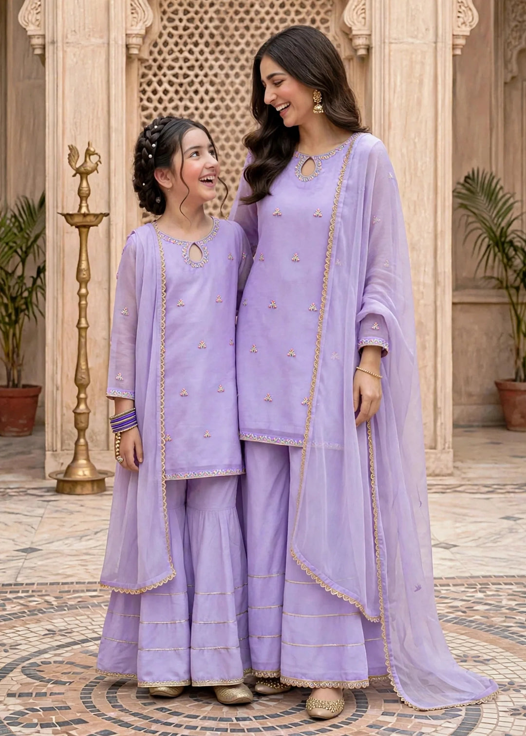 Modest Lavender 3 Piece Embroidered Chiffon Suit