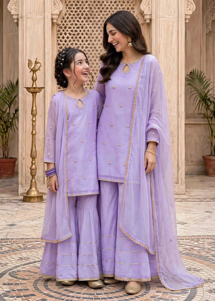Modest Lavender 3 Piece Embroidered Chiffon Suit