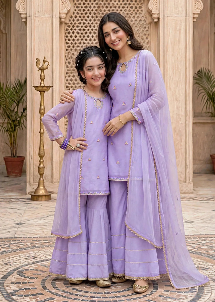 Modest Women 3 Piece Lavender Chiffon Gharara