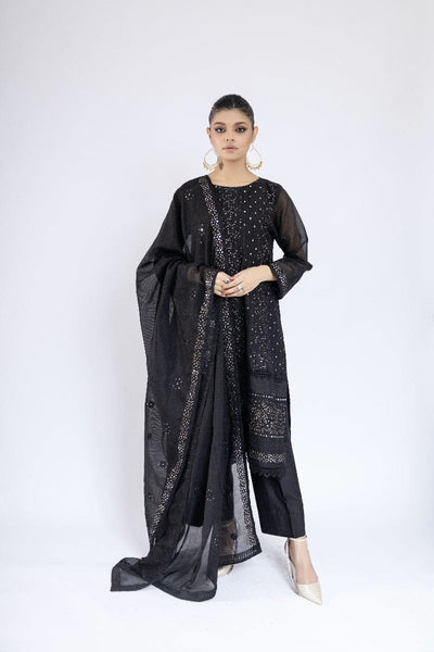 Sadia Aamir - Lailah - Black Organza Embroidered Shirt and Dupatta with Culottes - 3 Piece - Studio by TCS