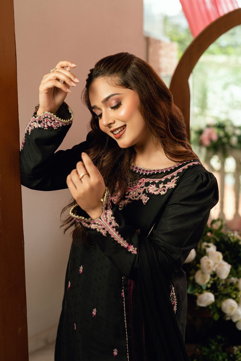 Omal by Komal - Shehrzad - Black Dobby - 3 Piece