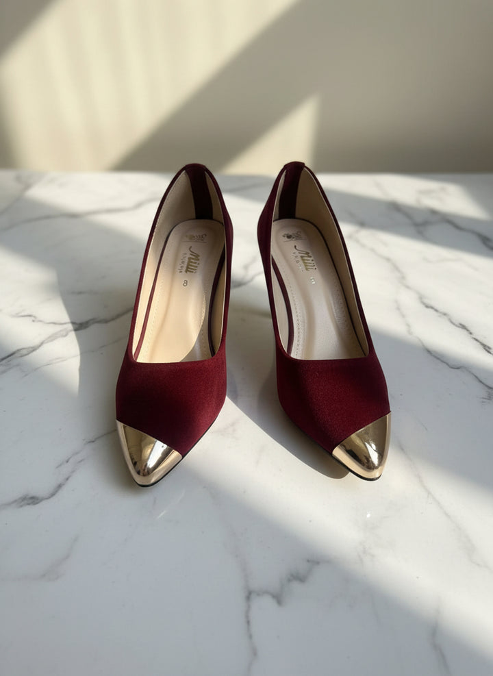 Milli Shoes - High Heel Court Shoes Maroon Block Heels For Women
