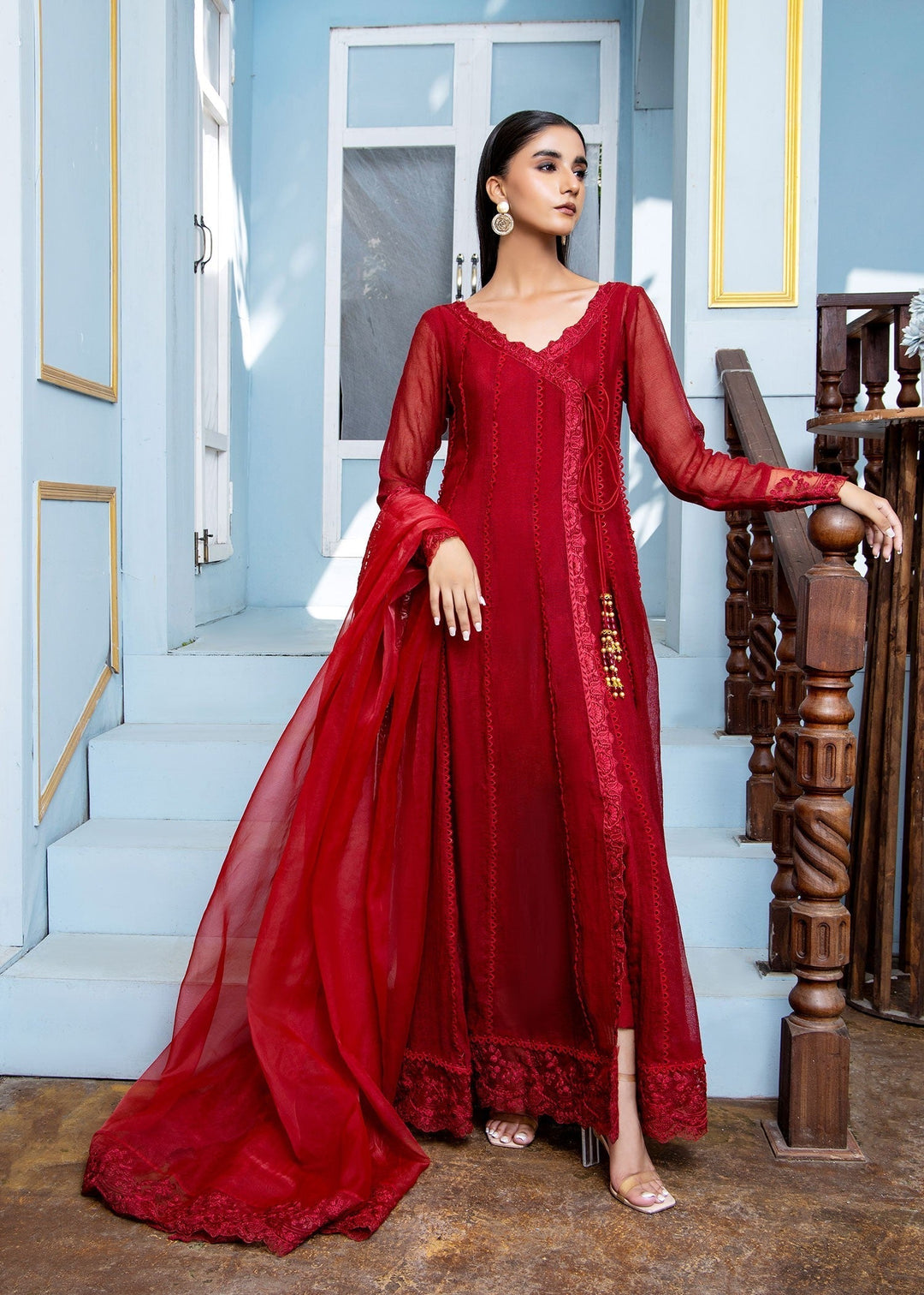 Laleen Mehrgul Pishwas Red 3 Piece