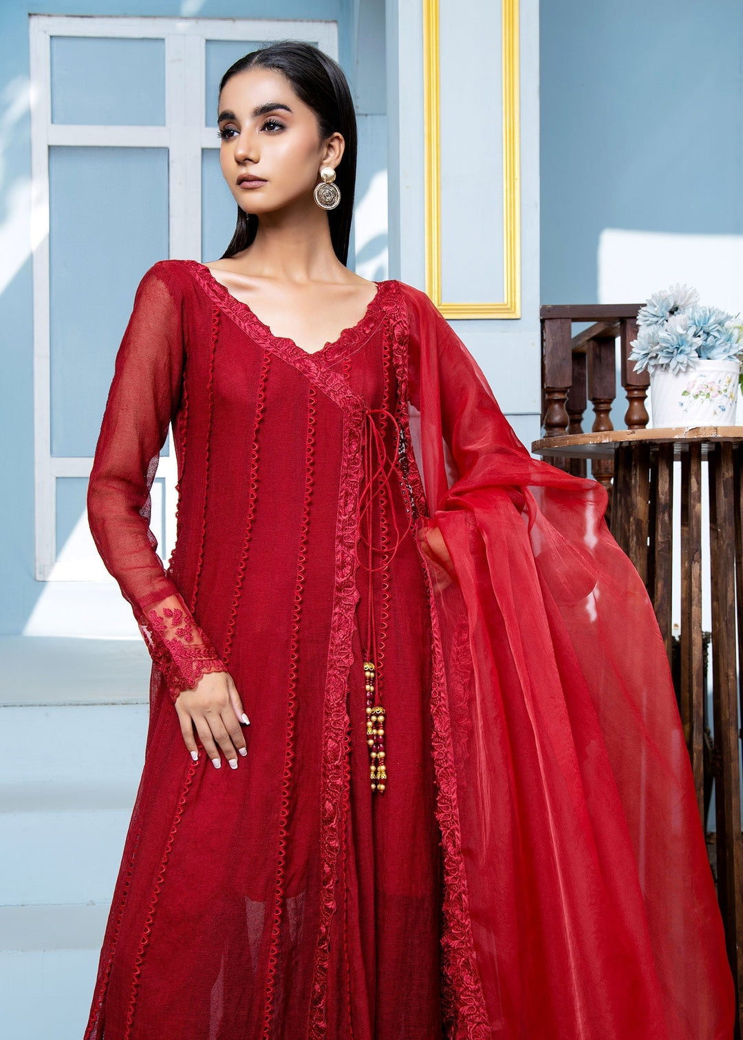 Laleen Mehrgul Pishwas Red 3 Piece