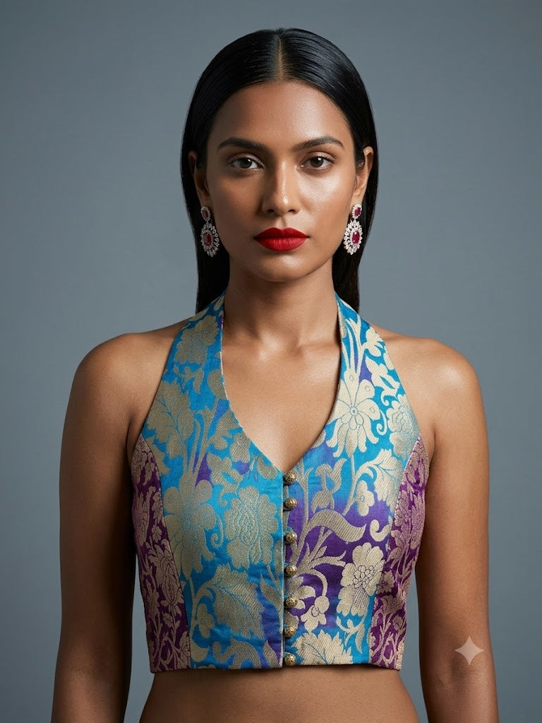 Maheen Khan Zarqash Saree Blouse Purple 1 Piece