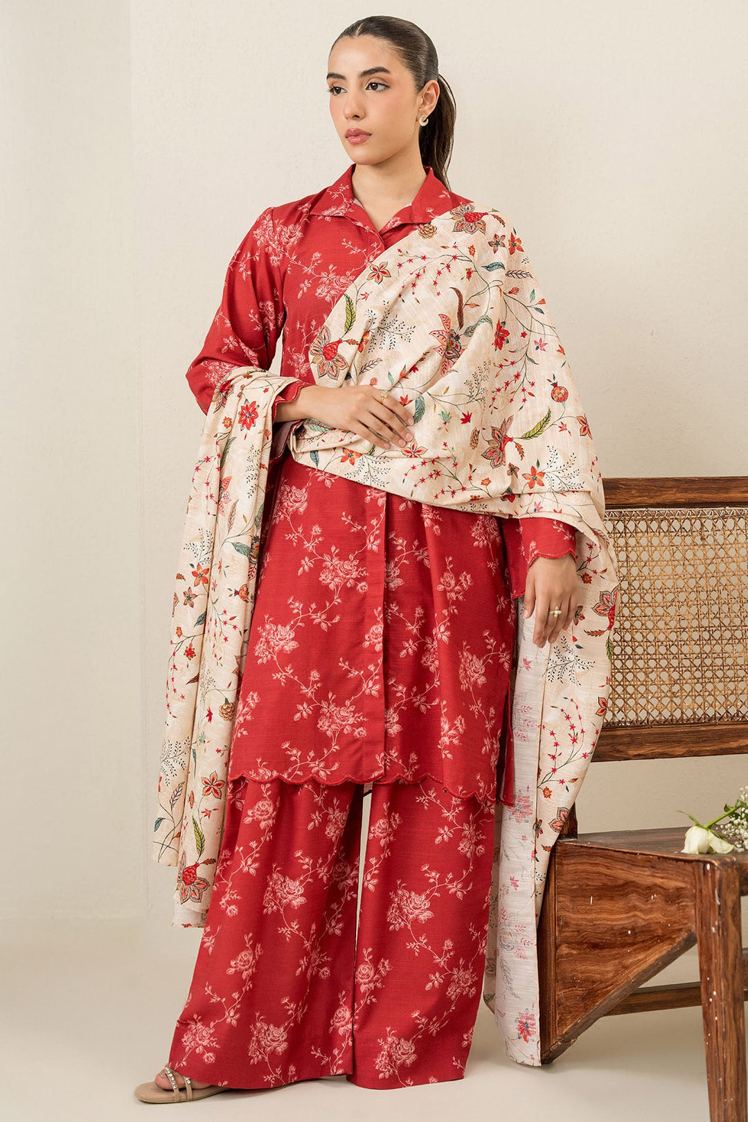 Cross Stitch - Ochre Silk - 3 Piece -  Khaddar Printed Suit - Unstitch