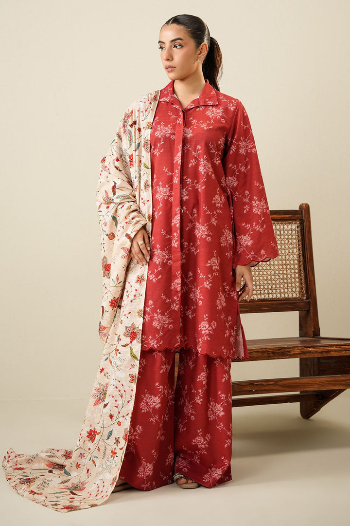 Cross Stitch - Ochre Silk - 3 Piece -  Khaddar Printed Suit - Unstitch