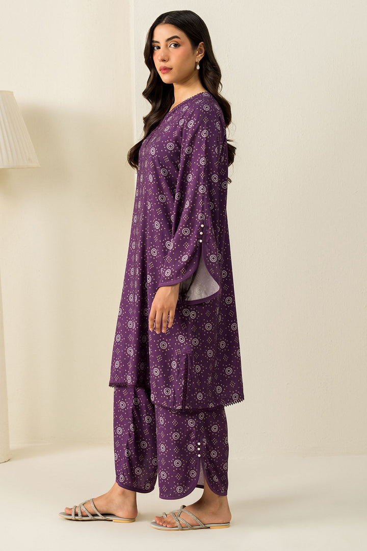 Cross Stitch - Deep Mauve - 2 Piece -  Linen Printed Suit - Unstitch