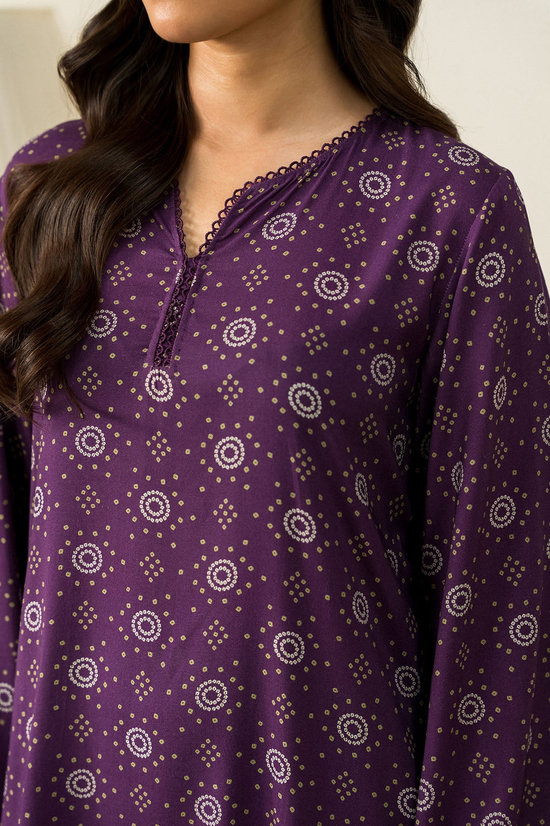 Cross Stitch - Deep Mauve - 2 Piece -  Linen Printed Suit - Unstitch