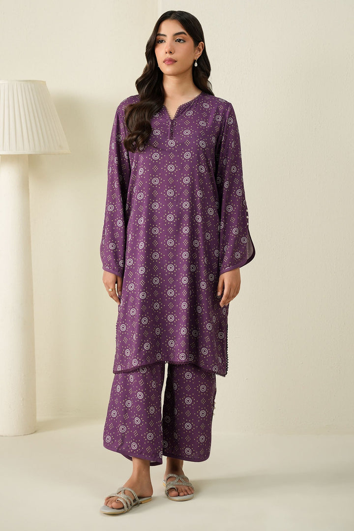 Cross Stitch - Deep Mauve - 2 Piece -  Linen Printed Suit - Unstitch