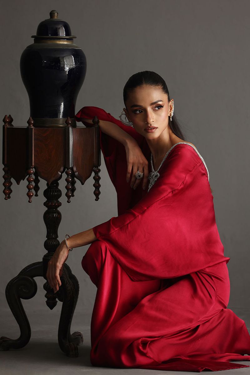 Deepak Perwani - Drs1137 - Charmeuse - Wine Red - 1 Piece